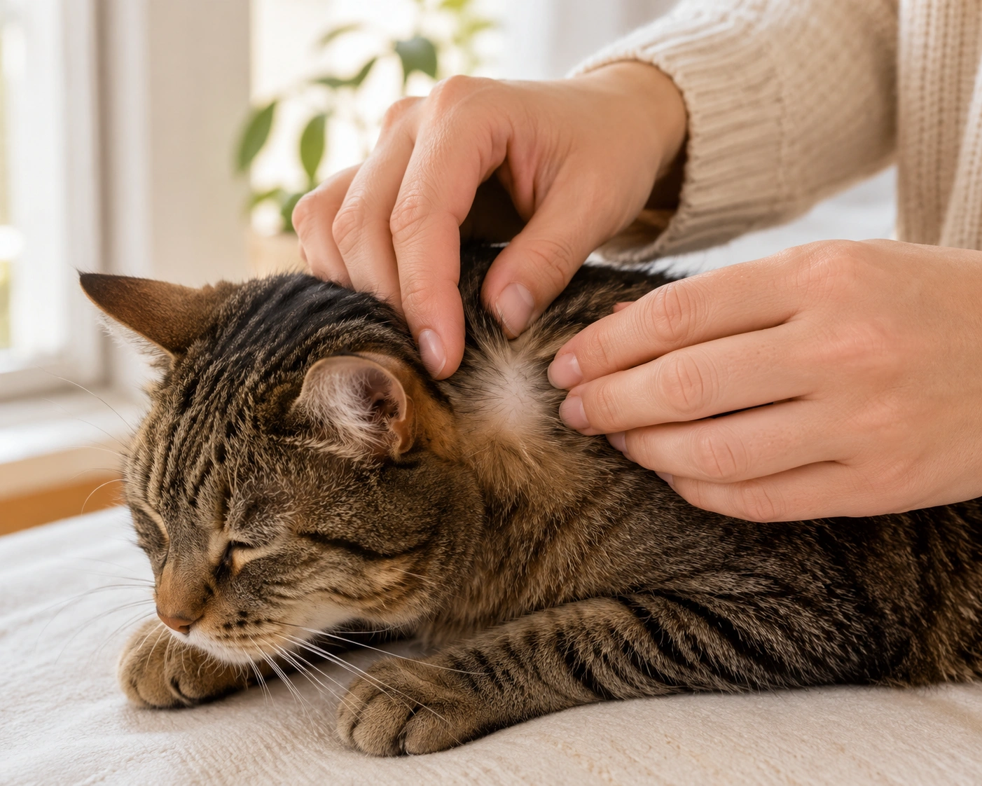 Haut und Fell bei Juckreiz der Katze vorsichtig prüfen