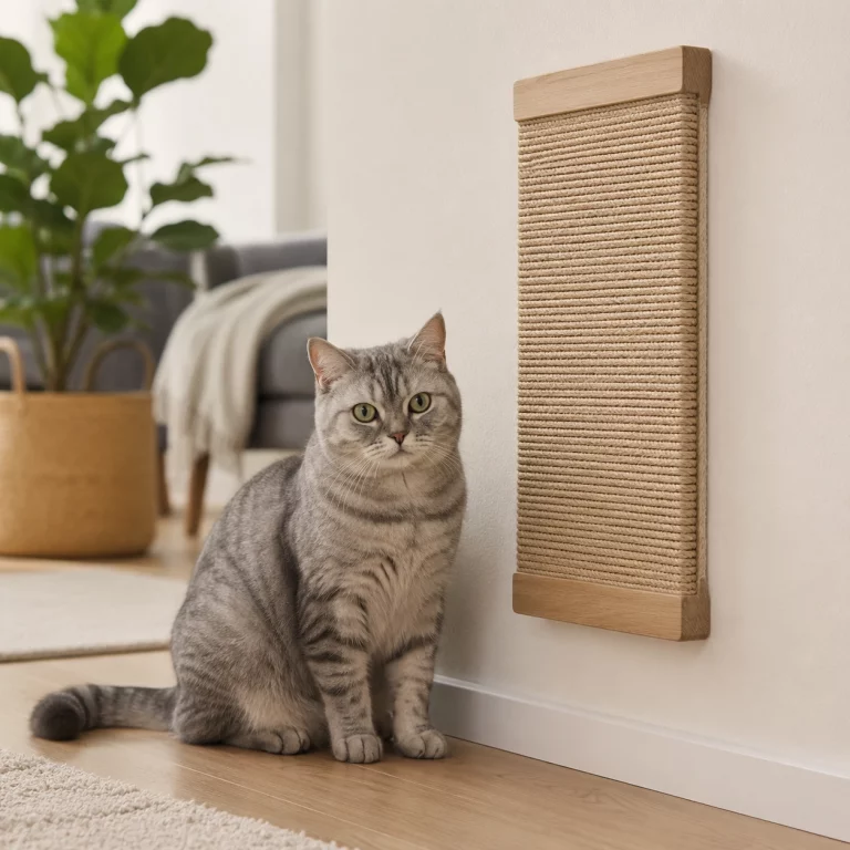 Katze nutzt Wandkratzbrett statt Tapete