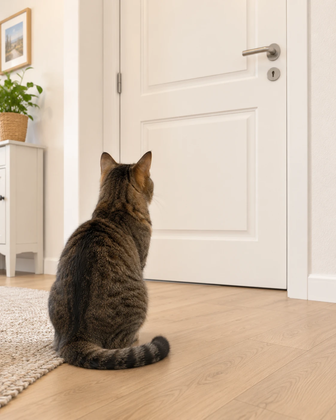 Katze miaut vor einer geschlossenen Tür