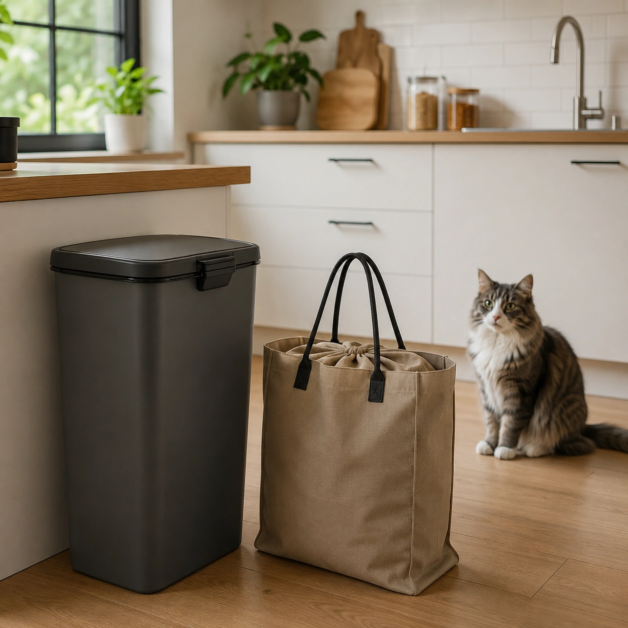 Mülleimer und Taschen sichern, wenn die Katze Essen klaut