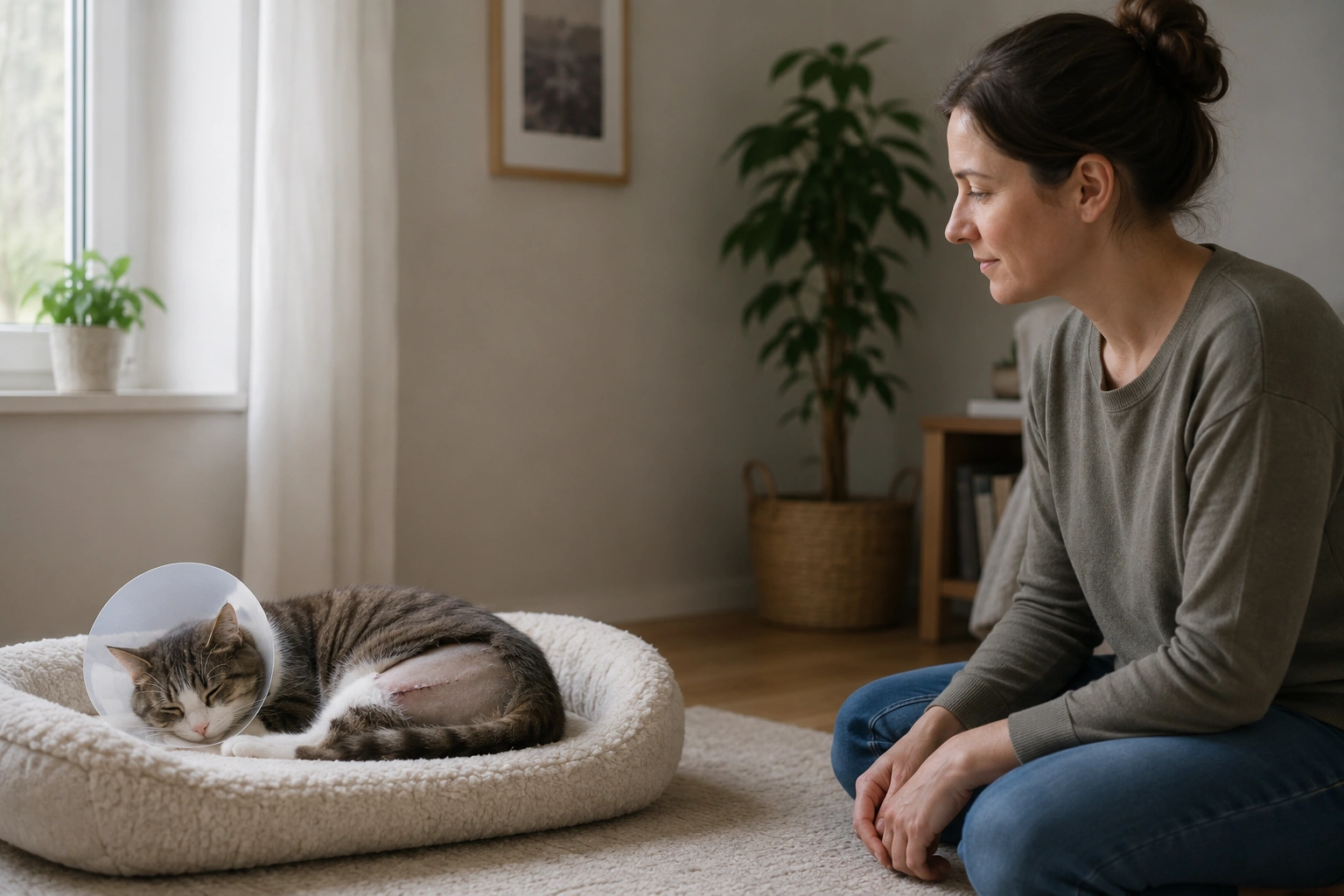Katze nach Kastration aus sicherem Abstand beobachten