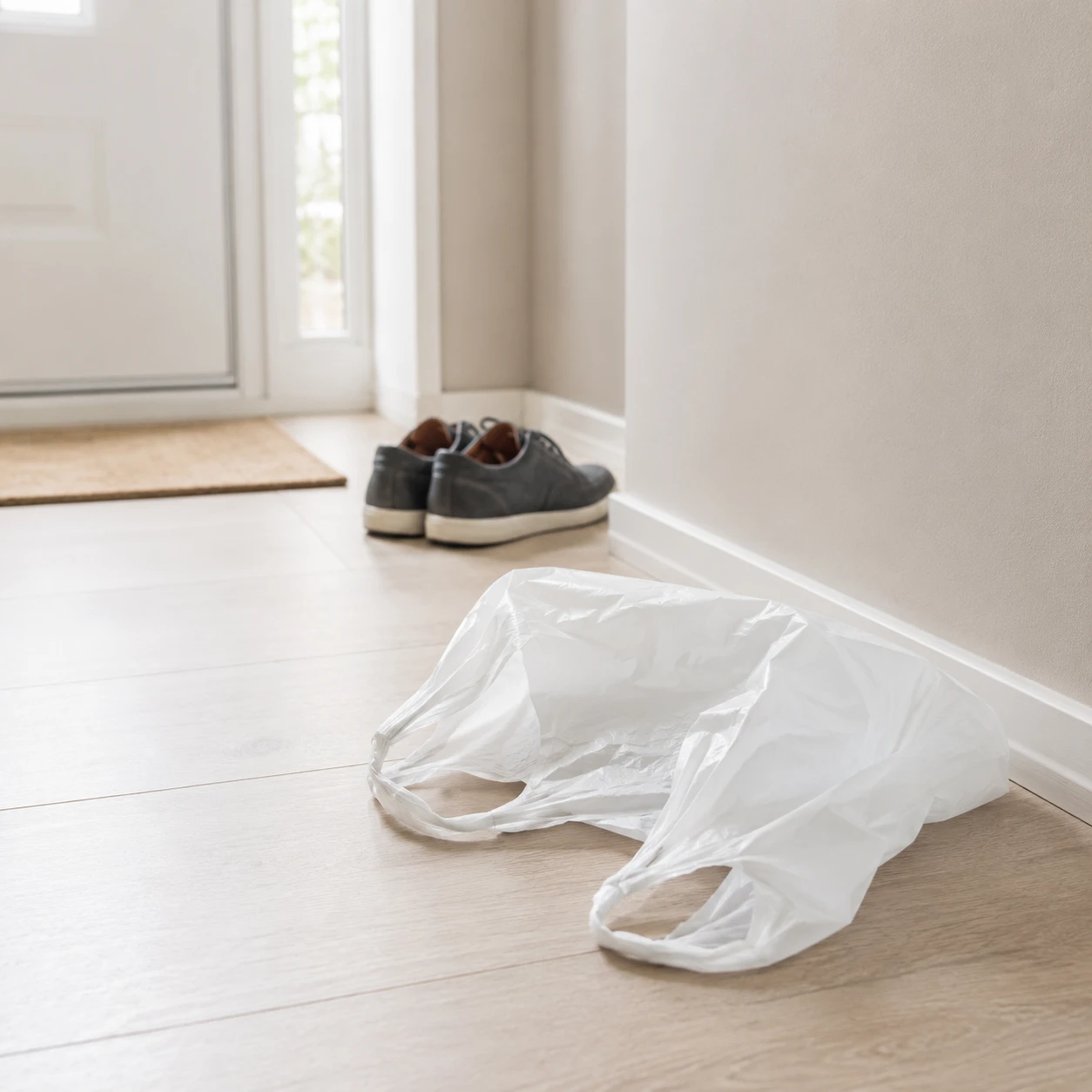 Plastiktüte im Flur als mögliche Pinkelstelle einer Katze
