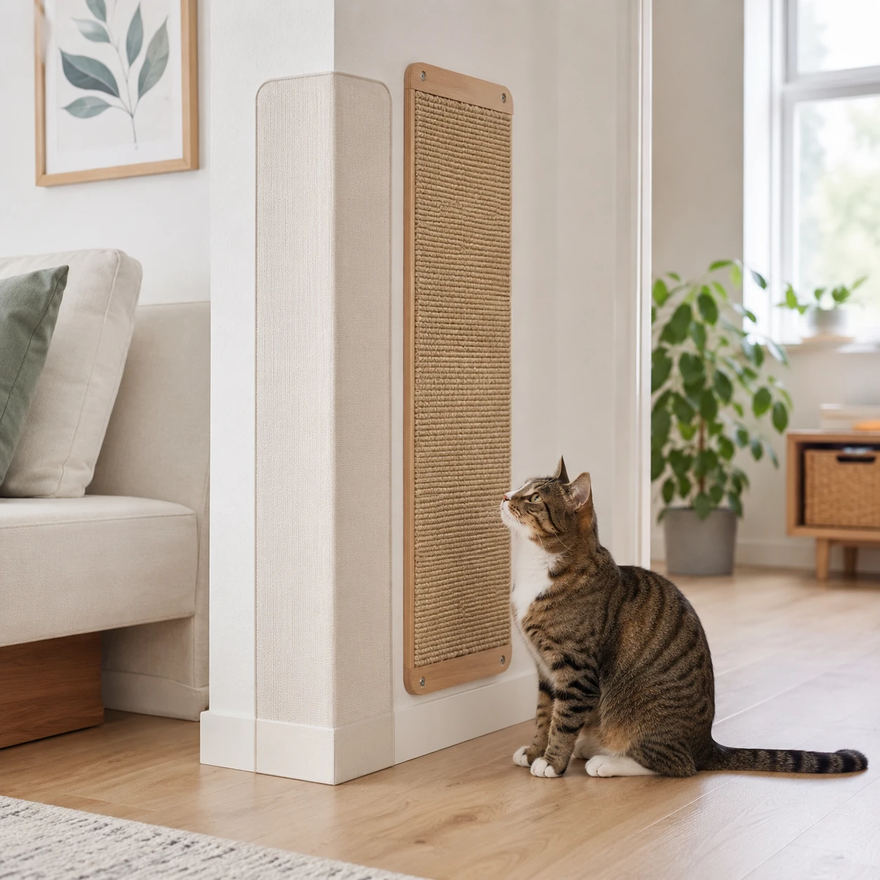 Wandkratzbrett für Katze an Tapete und Türrahmen