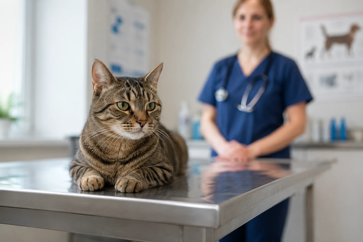 Katze bei einer stressarmen Untersuchung in der Tierarztpraxis