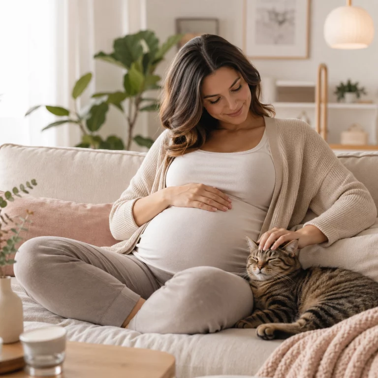 Entspanntes Zusammenleben von Katze und Schwangerer
