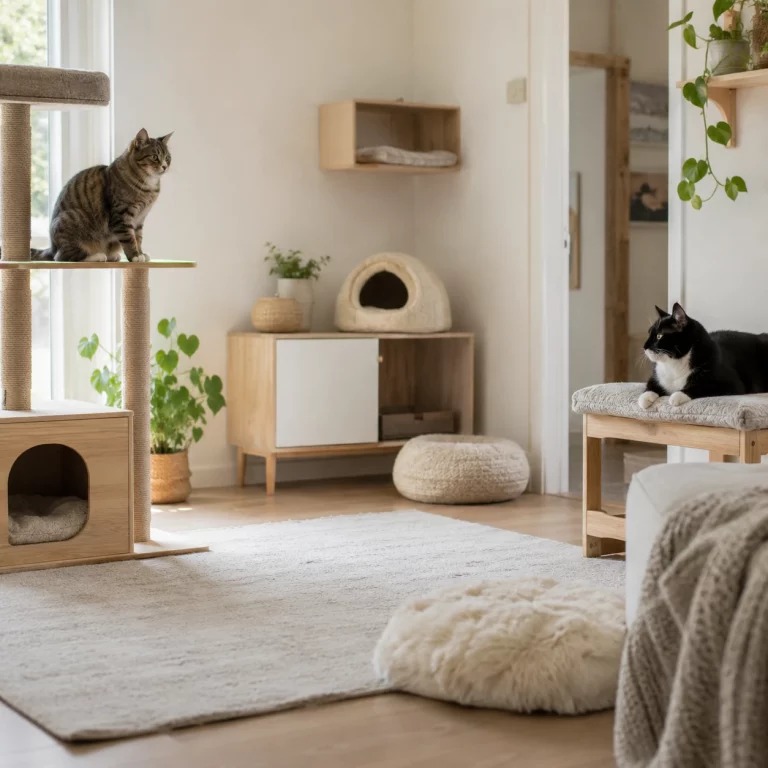 Zwei Katzen mit Abstand nach einem Streit ruhig beobachten
