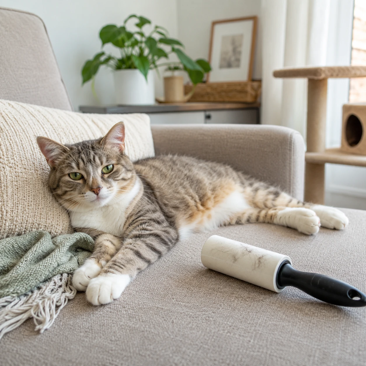 Katzenhaare vom Sofa entfernen im ruhigen Katzenhaushalt