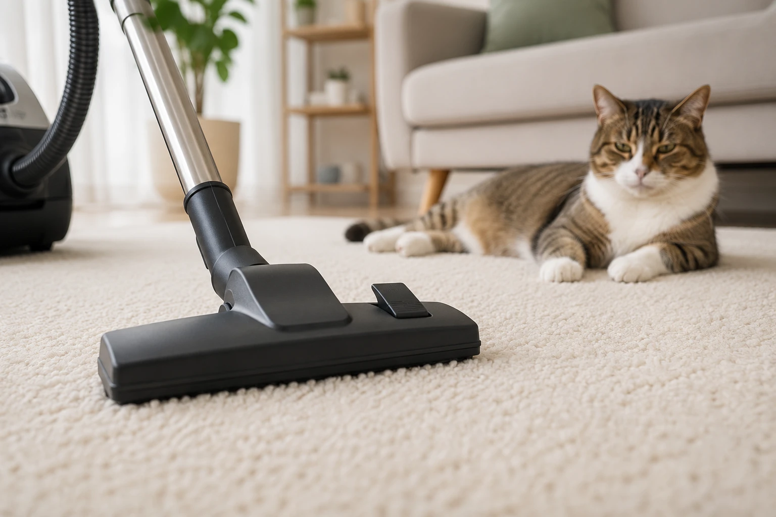 Katzenhaare aus Teppich entfernen mit Staubsaugerdüse