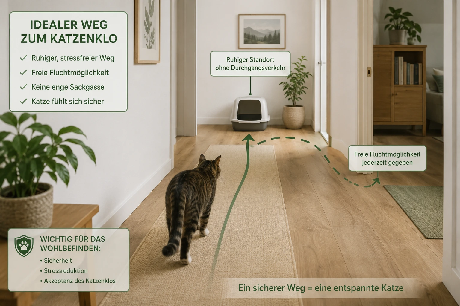 Sicherer Katzenklo-Standort für eine unsichere Katze