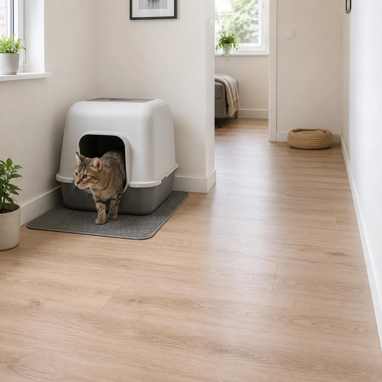 Freier Weg zum Katzenklo ohne Plastiktüten oder Hindernisse