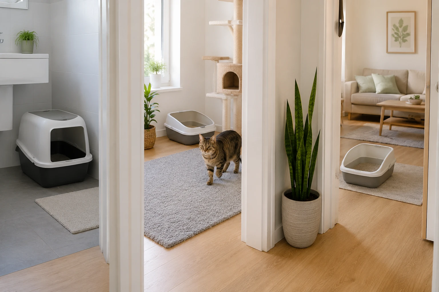 Mehrere Katzenklos reduzieren Druck im Mehrkatzenhaushalt