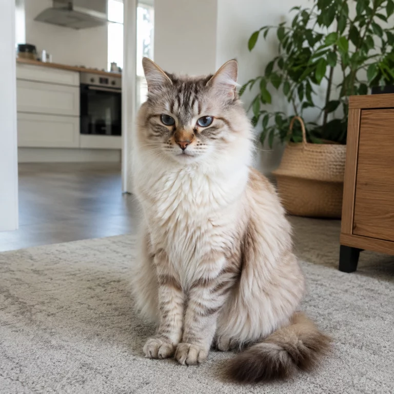 Maine Coon Heilige Birma Mix im ruhigen Portrait