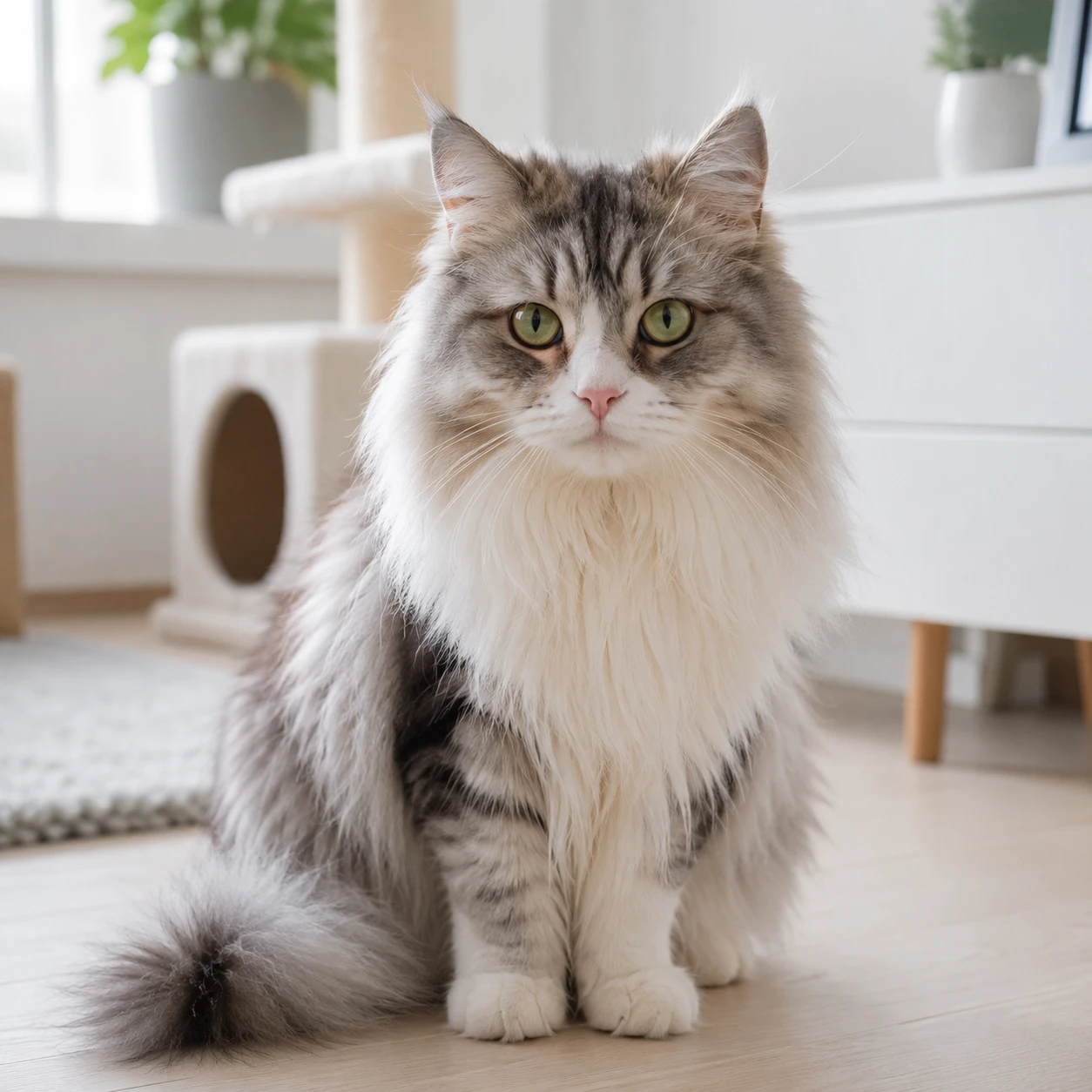 Norwegische Waldkatze BKH Mix in ruhigem Rassekatzen-Portrait