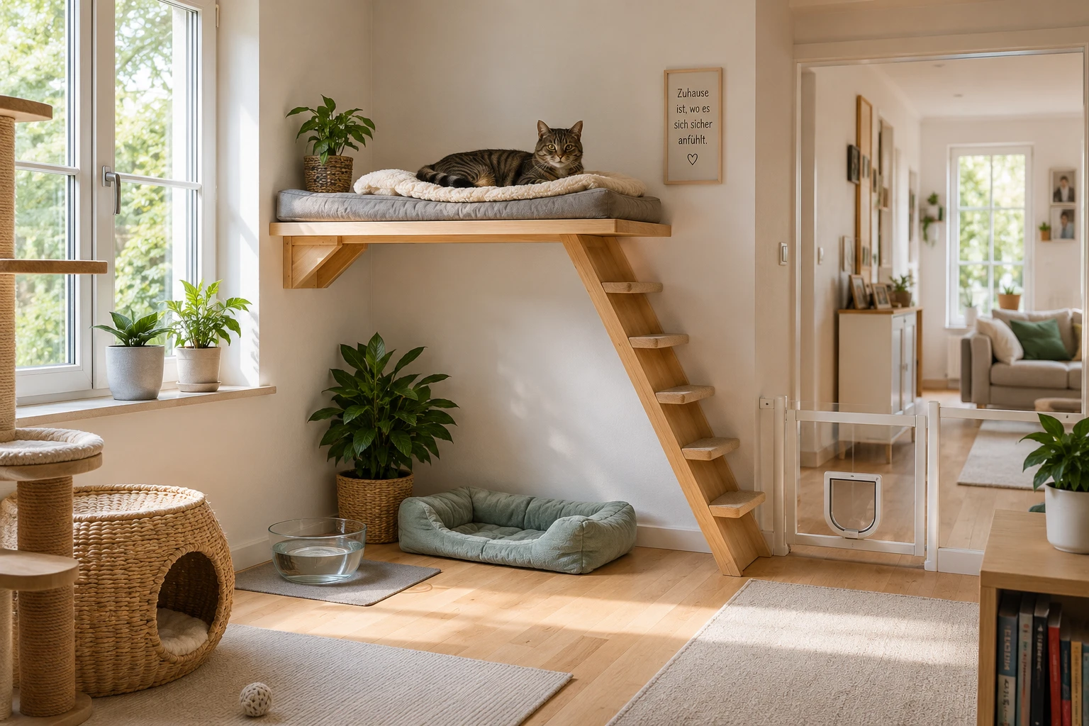 Kindfreier Rückzugsort für die Katze im Familienalltag