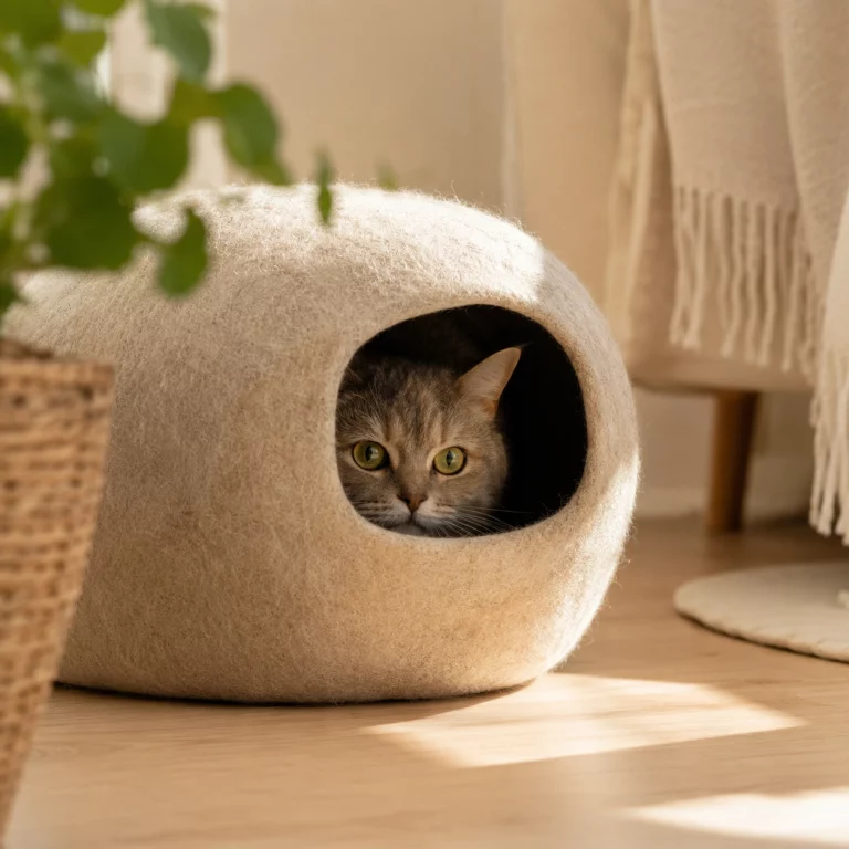 Scheue Katze in sicherem Rückzugsort