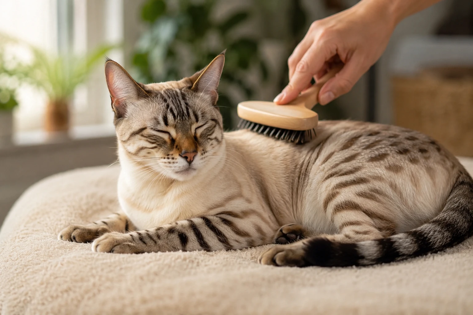 Fellpflege bei einer Siam Bengal Katze stressarm aufbauen
