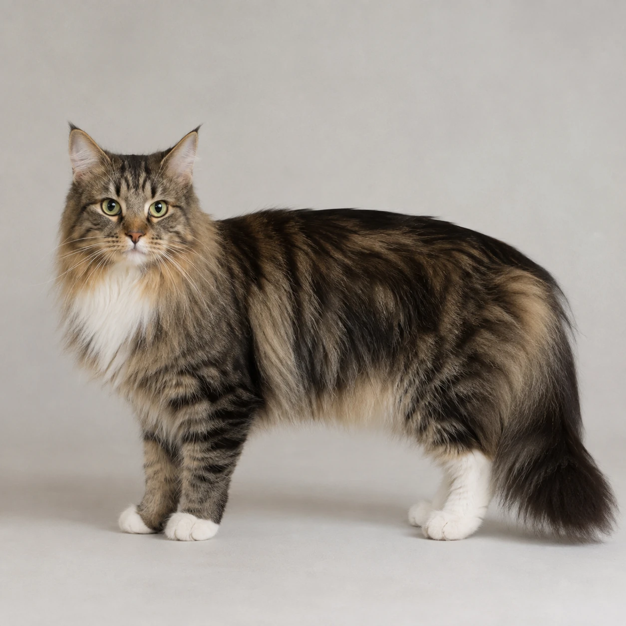 Körperbau und langes Fell der Deutsch Langhaar Katze