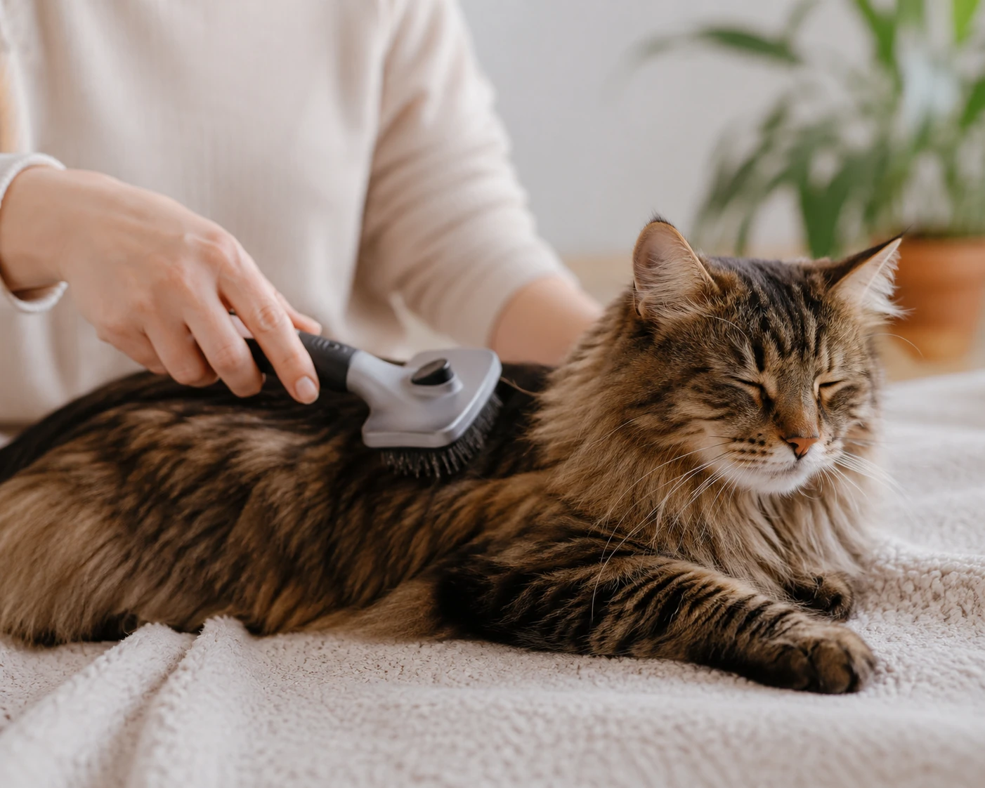 Sanfte Fellpflege bei einer Deutsch Langhaar Katze