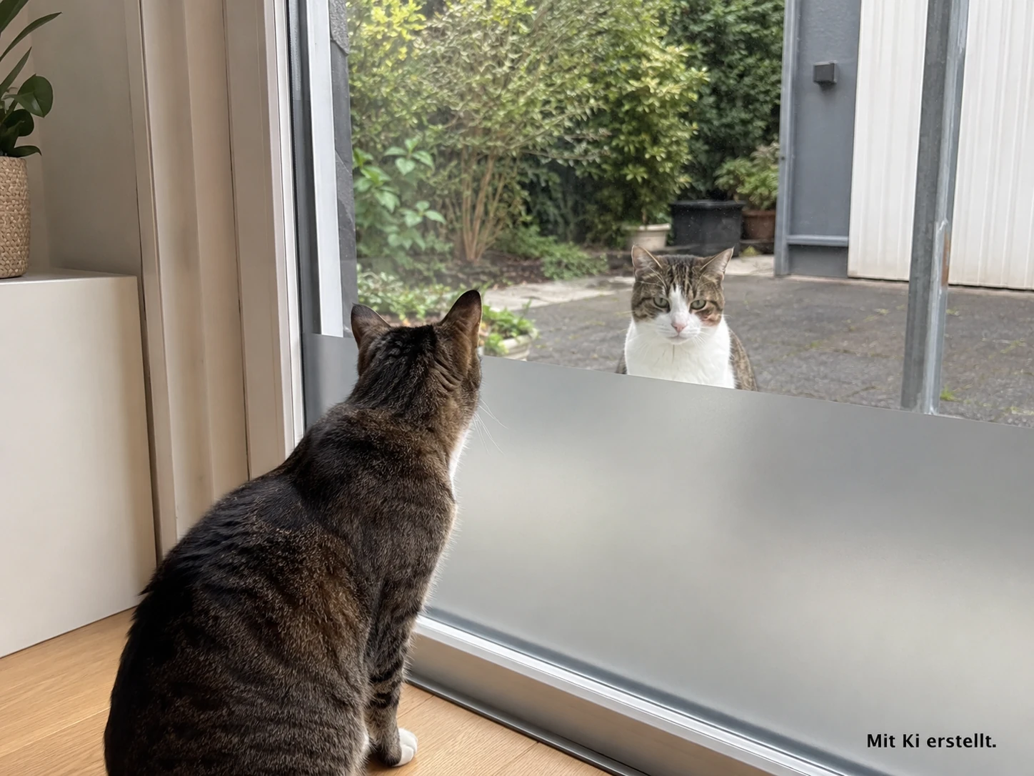 Sichtschutz bei fremder Katze vor dem Fenster