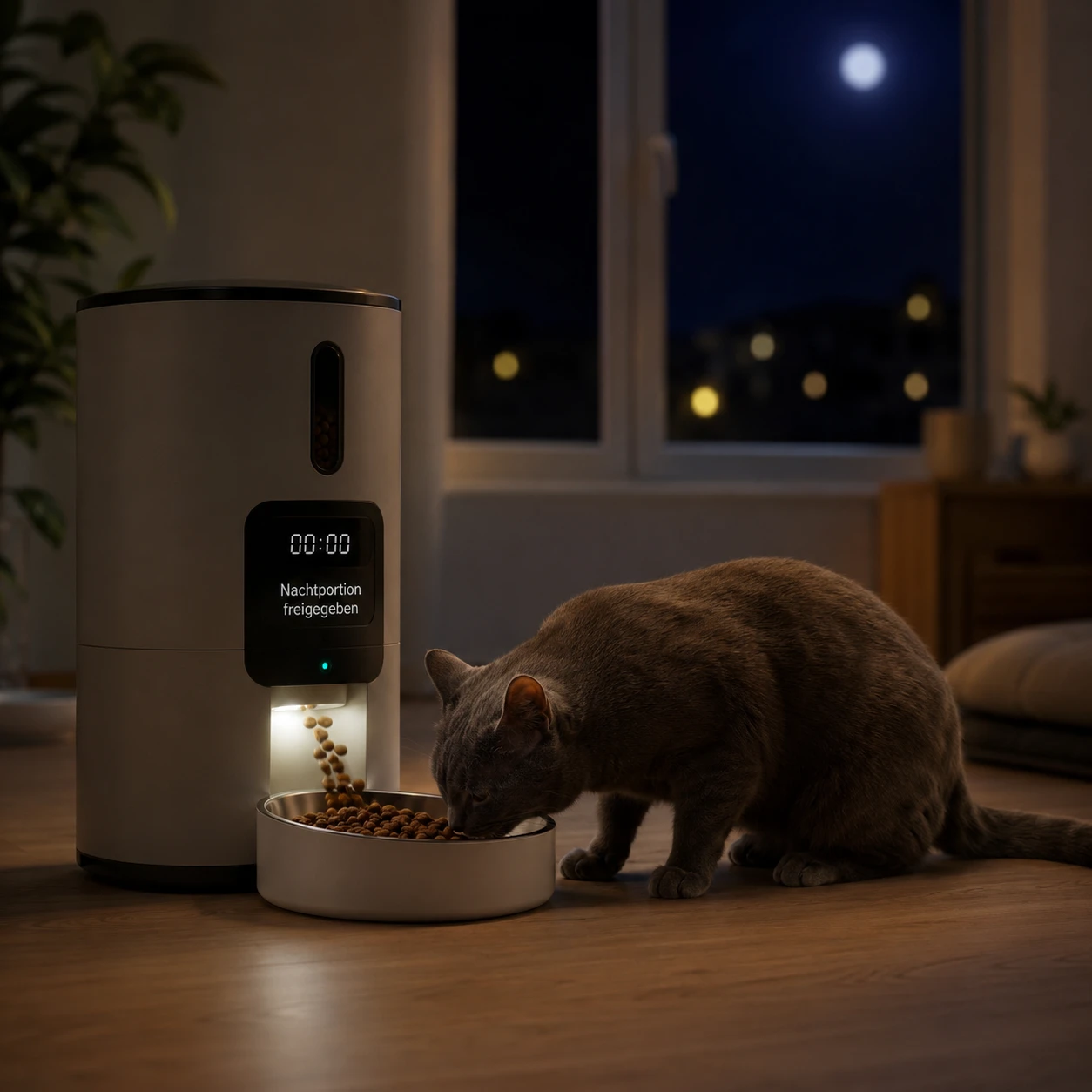 Futterautomat sorgt für eine nächtliche Mahlzeit der Katze