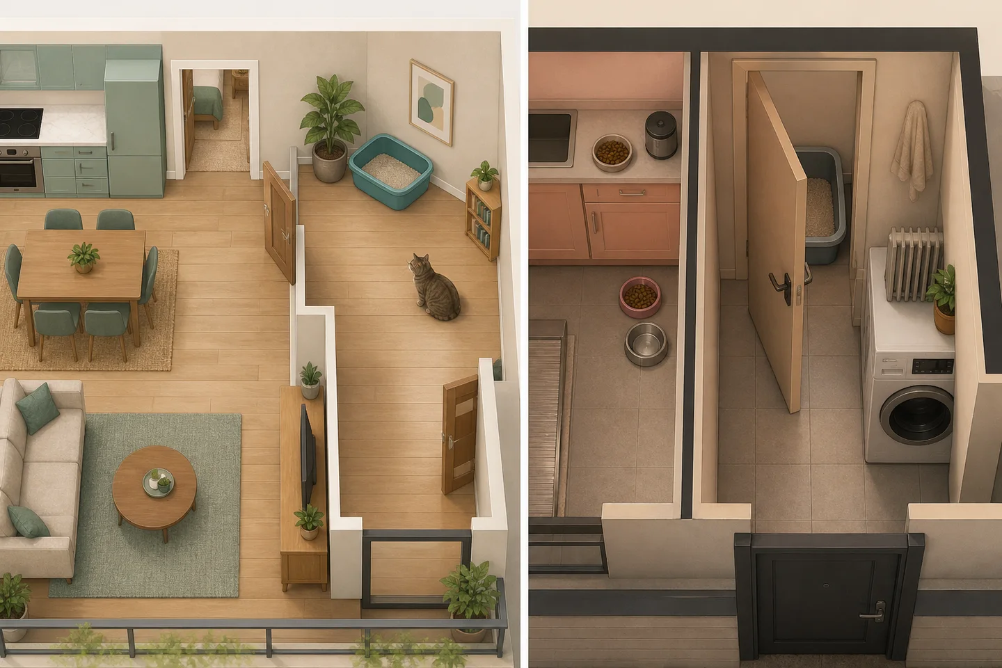 Guter und schlechter Standort für das Katzenklo in der Wohnung