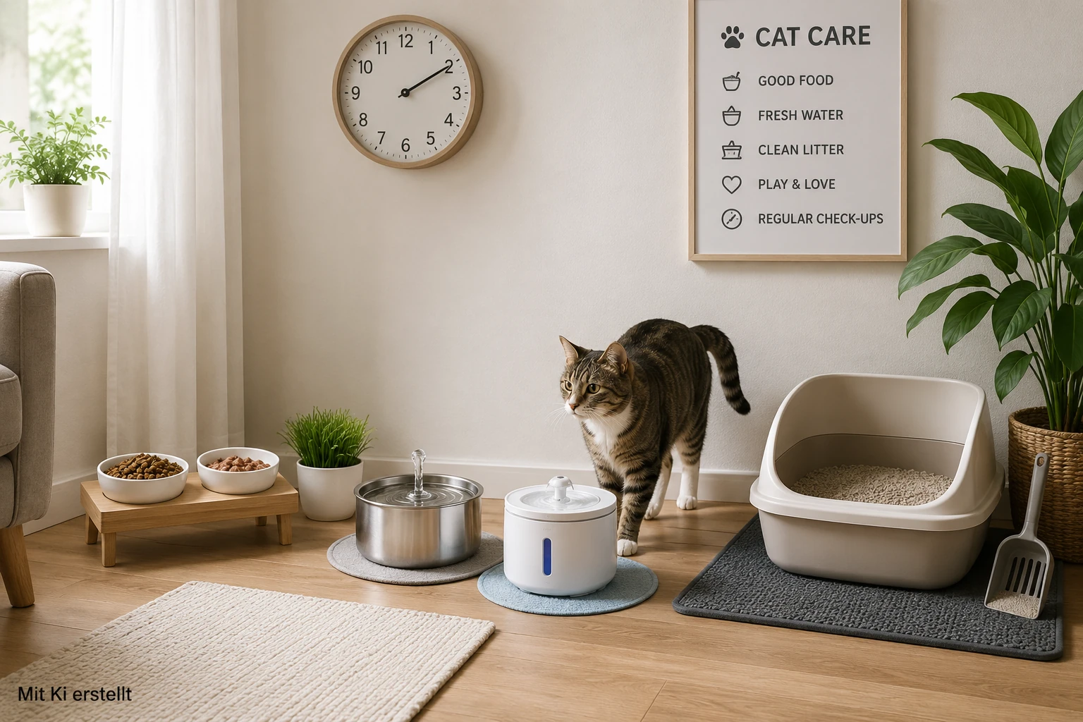 Checkliste für eine Katze, die einige Stunden allein zu Hause bleibt