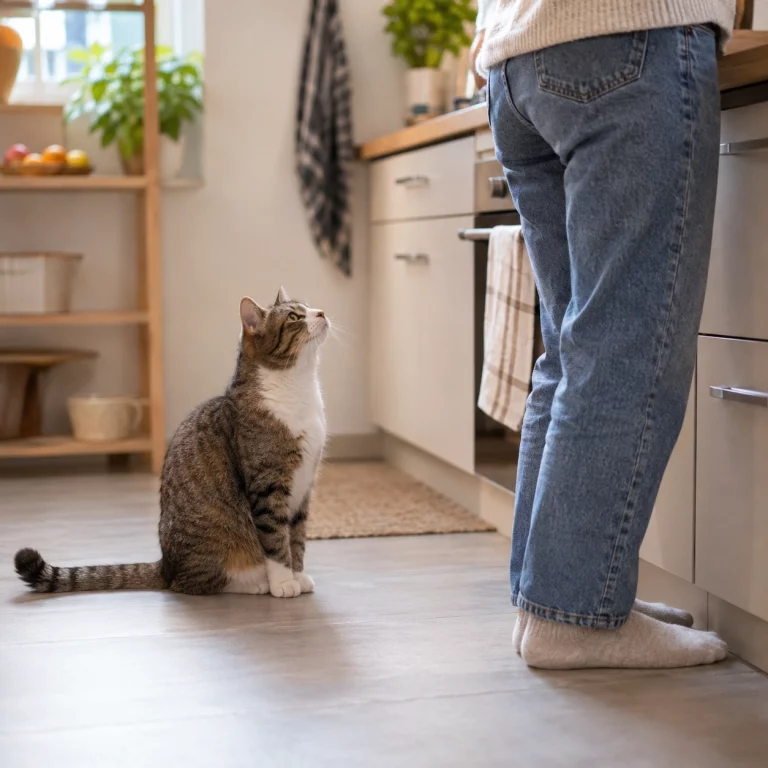 Katze bettelt ständig in der Küche um Futter