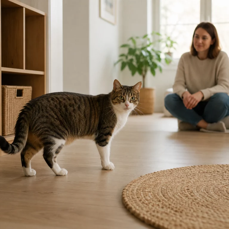 Katze dreht sich im Kreis und wird ruhig beobachtet