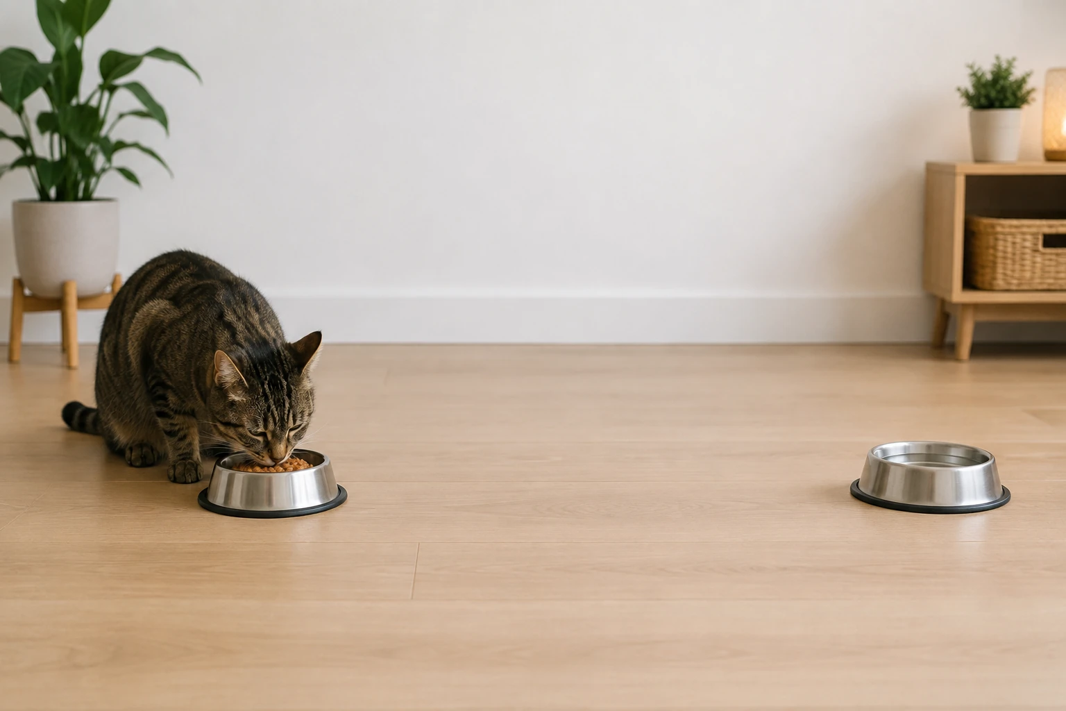 Ausreichend Abstand, wenn eine Katze beim Fressen knurrt