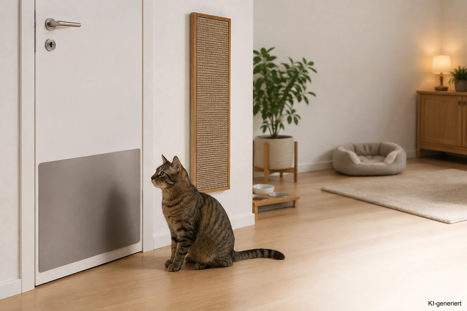Tür schützen und Kratzbrett für die Katze anbieten