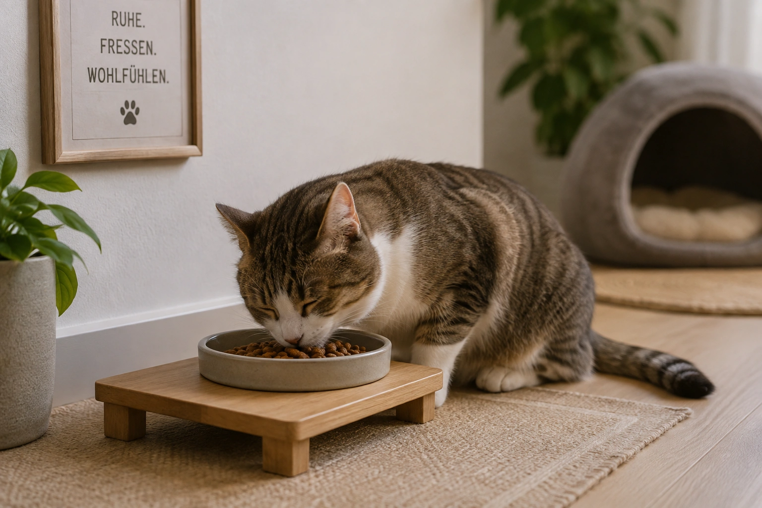 Ruhiger Futterplatz für eine Katze ohne Konkurrenz