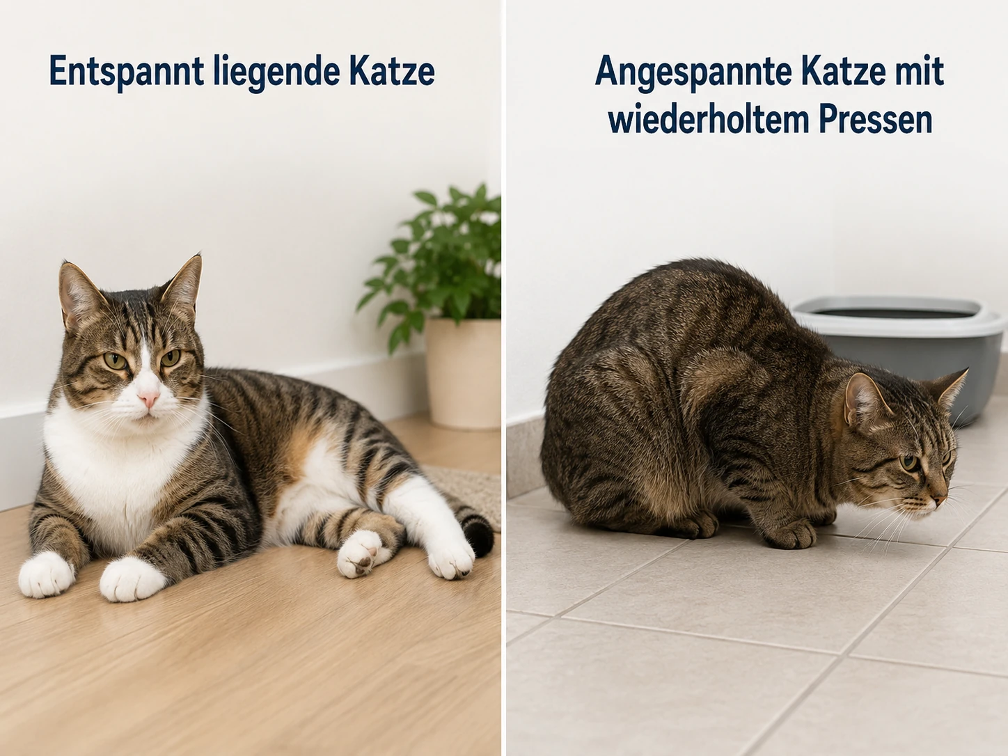 Schlafen und erfolgloses Pressen im Katzenklo unterscheiden
