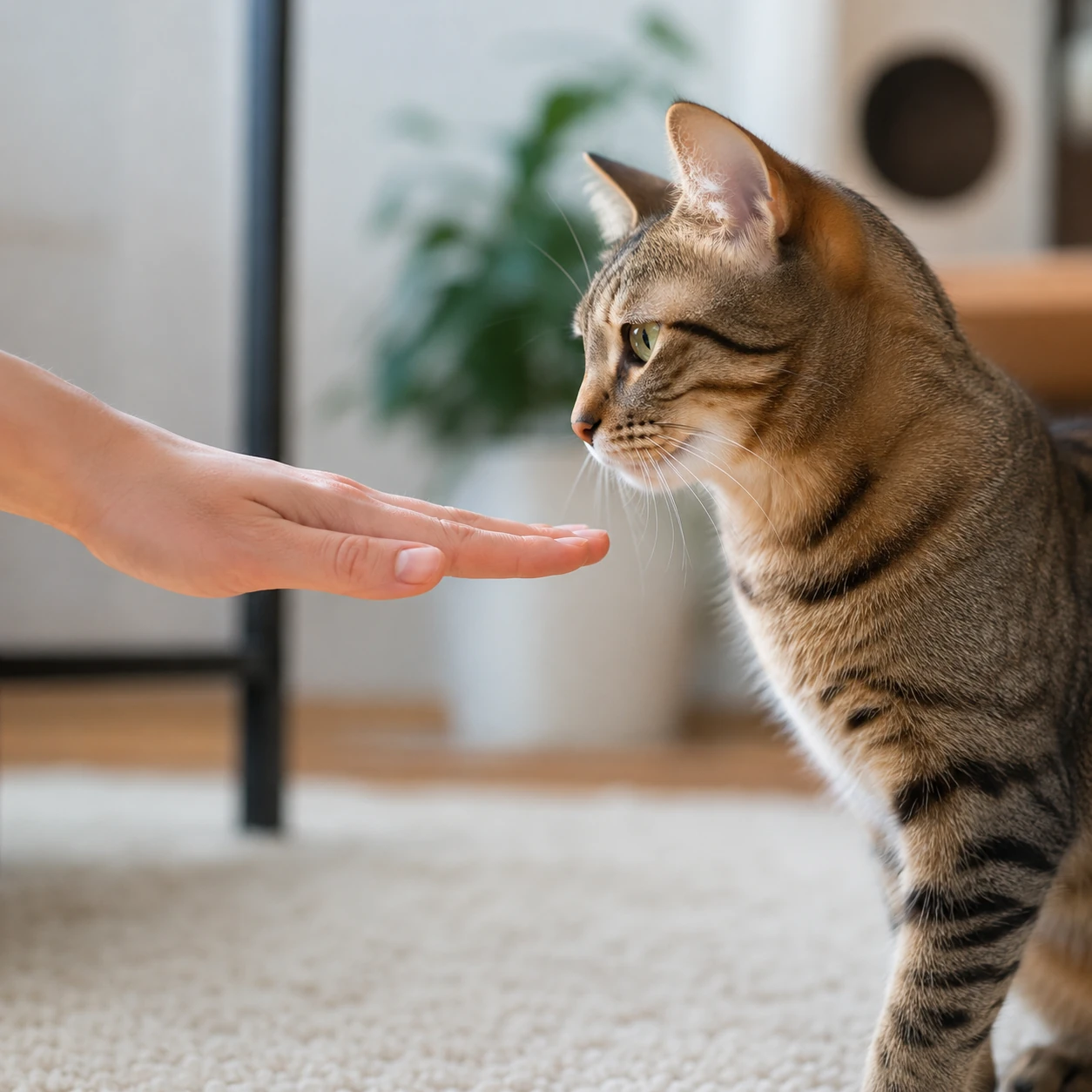 Pause beim Streicheln gibt der Katze eine Wahl