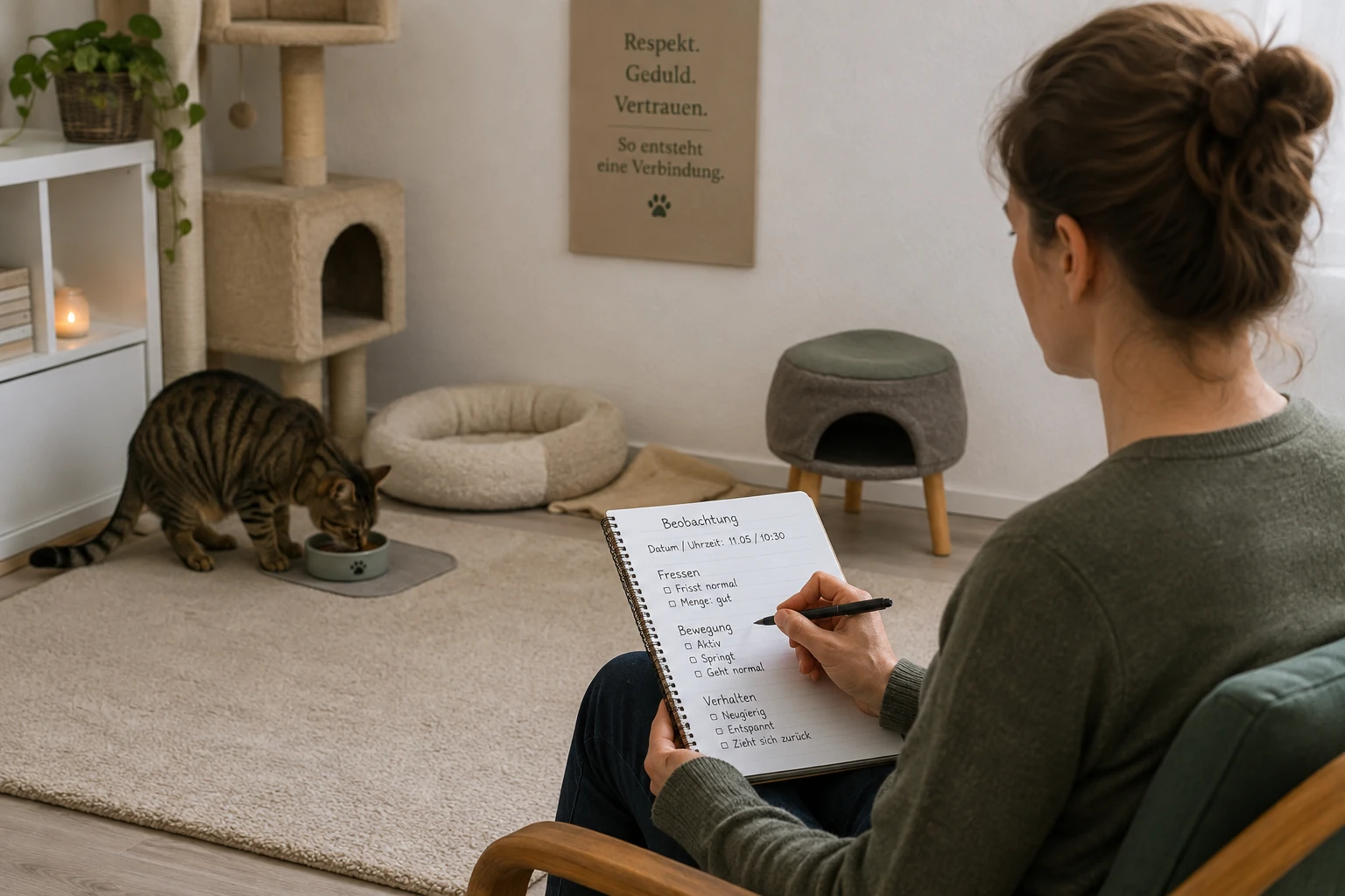 Begleitsymptome einer versteckten Katze ruhig beobachten
