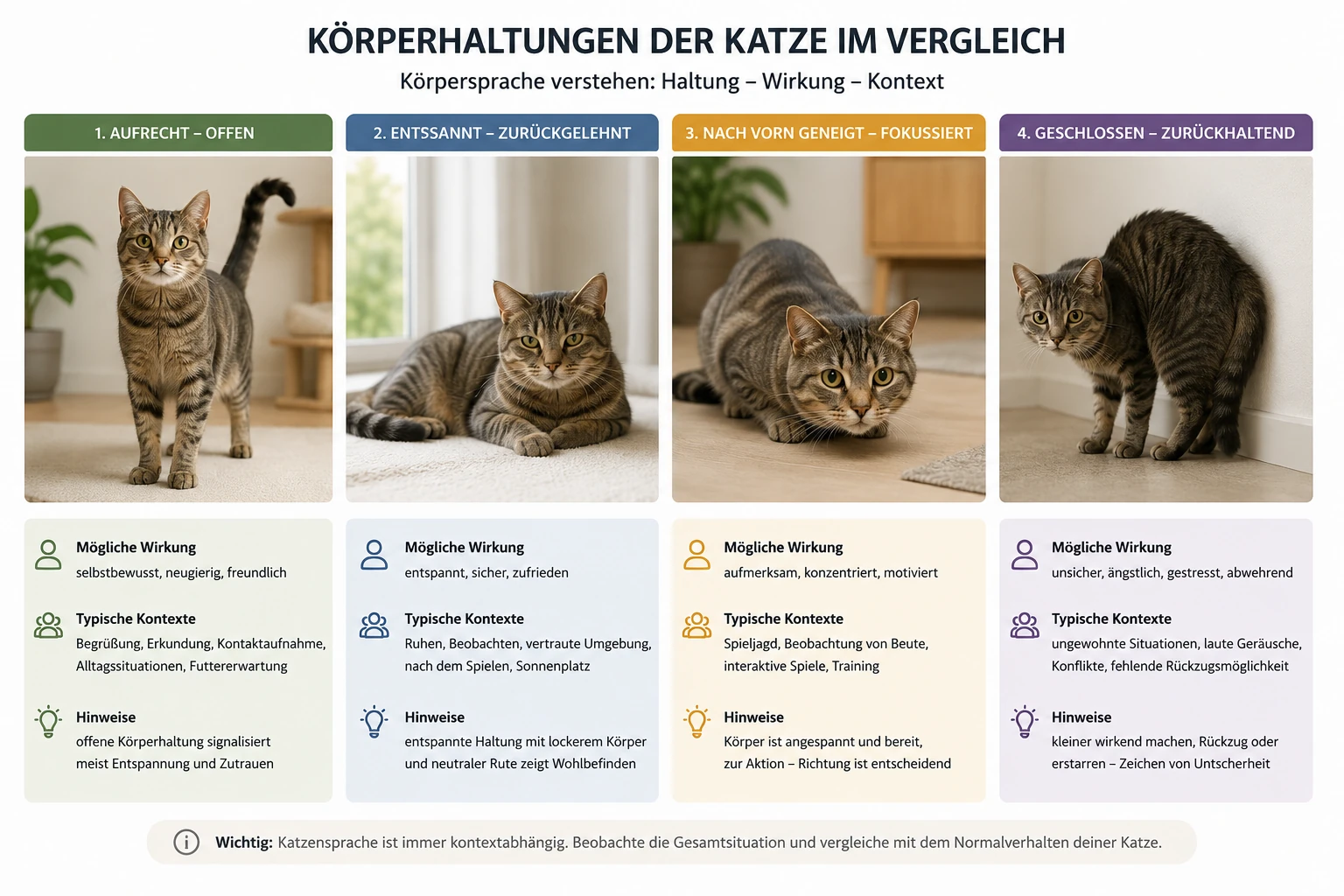 Körpersprache von Katzen im Gesamtbild vergleichen