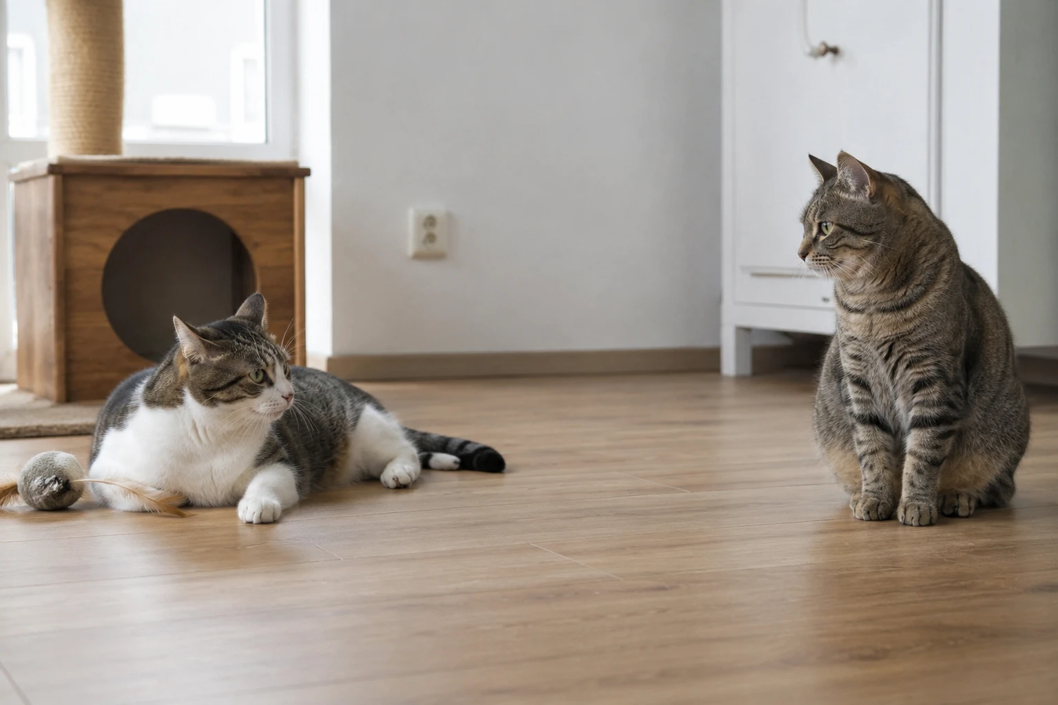 Entspannte Pause beim Spiel zwischen zwei Katzen