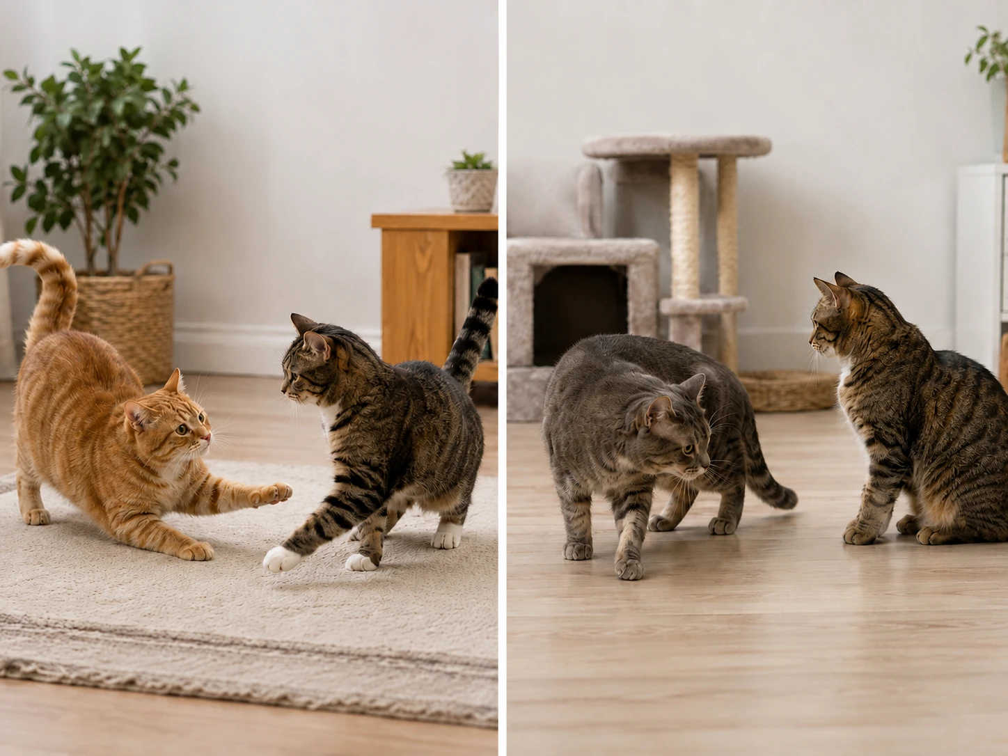 Körpersprache bei Spiel und Konflikt zwischen Katzen
