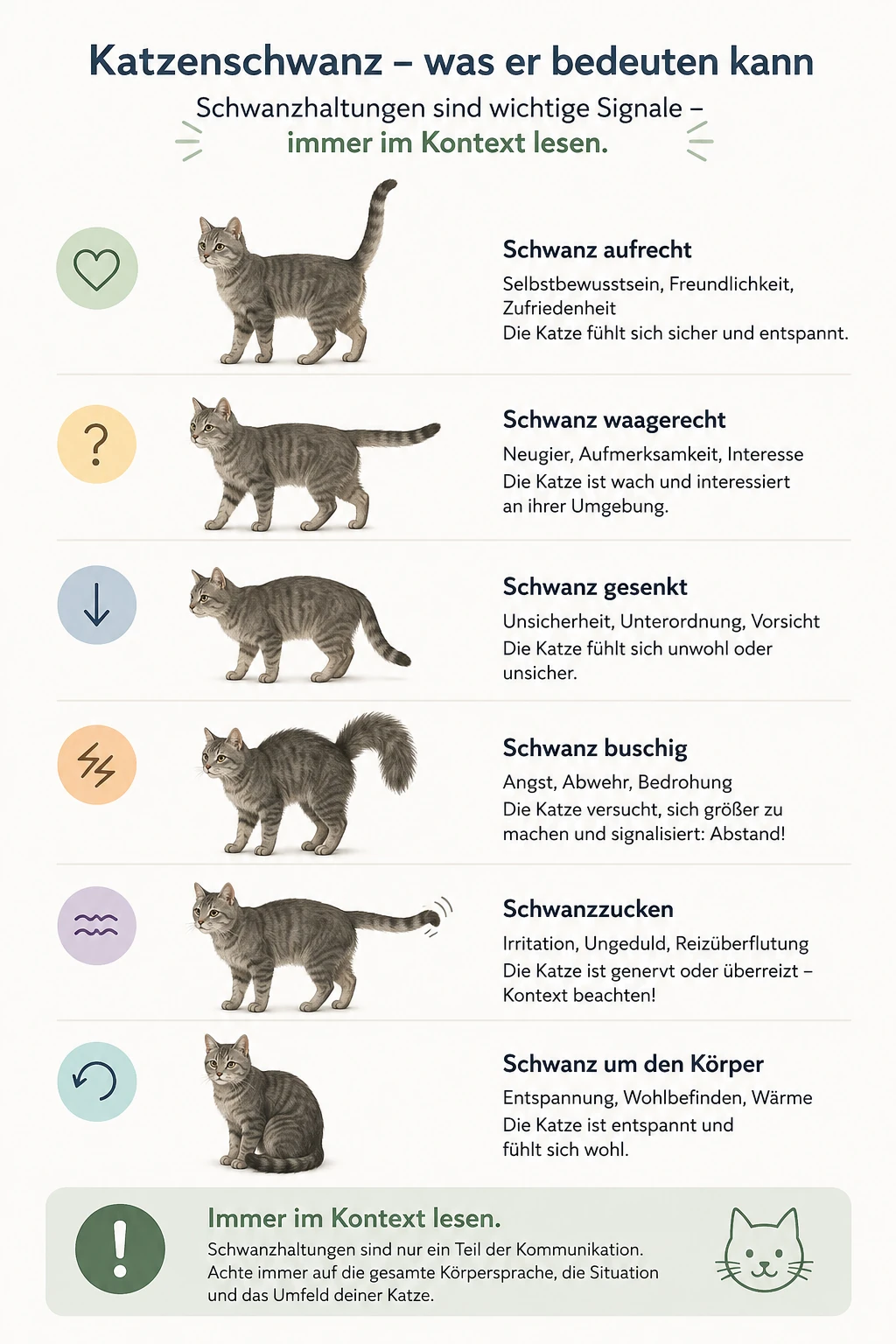Schwanzhaltung bei Katzen im Zusammenhang deuten