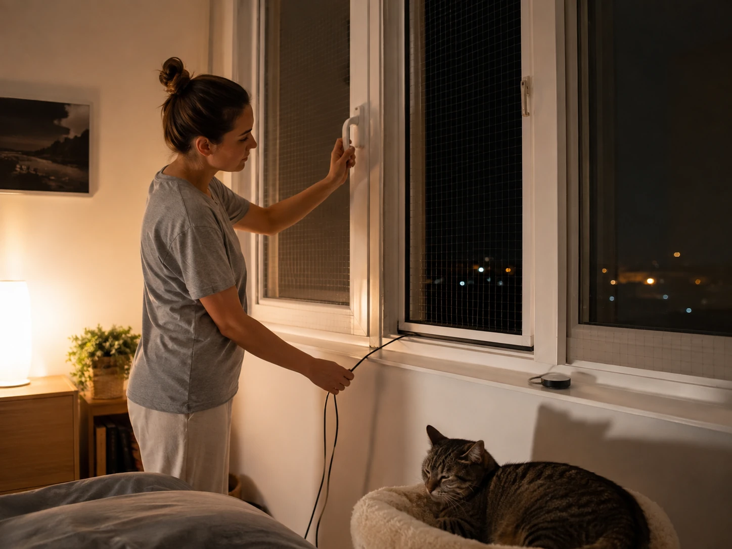 Sicherheitscheck im Katzenzimmer vor der Nacht