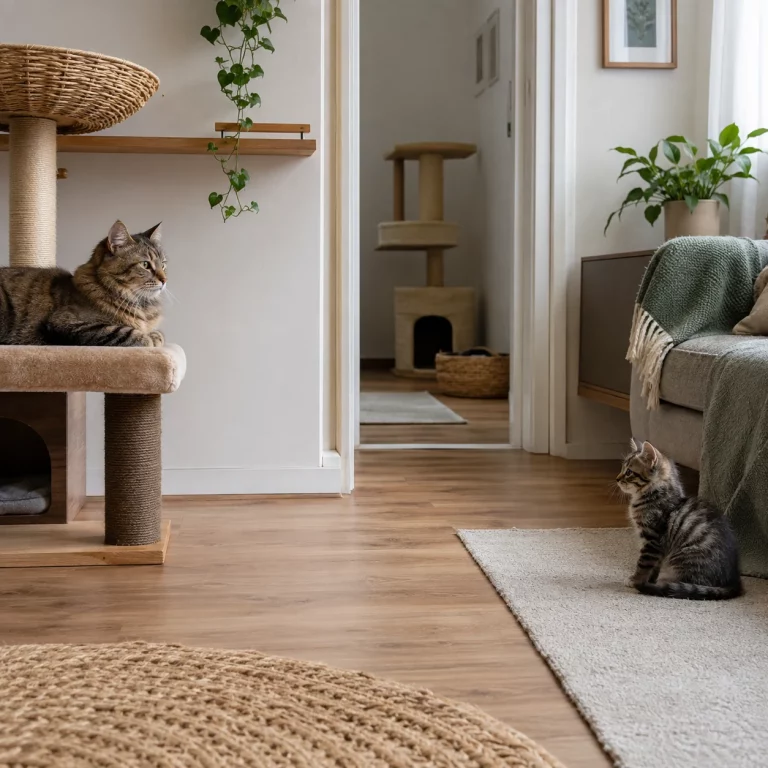 Kitten und erwachsene Katze mit sicherem Abstand