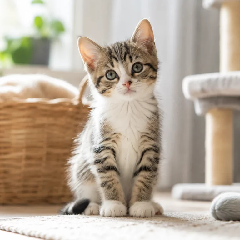 Aufmerksames Kitten beim ruhigen Alltagstraining