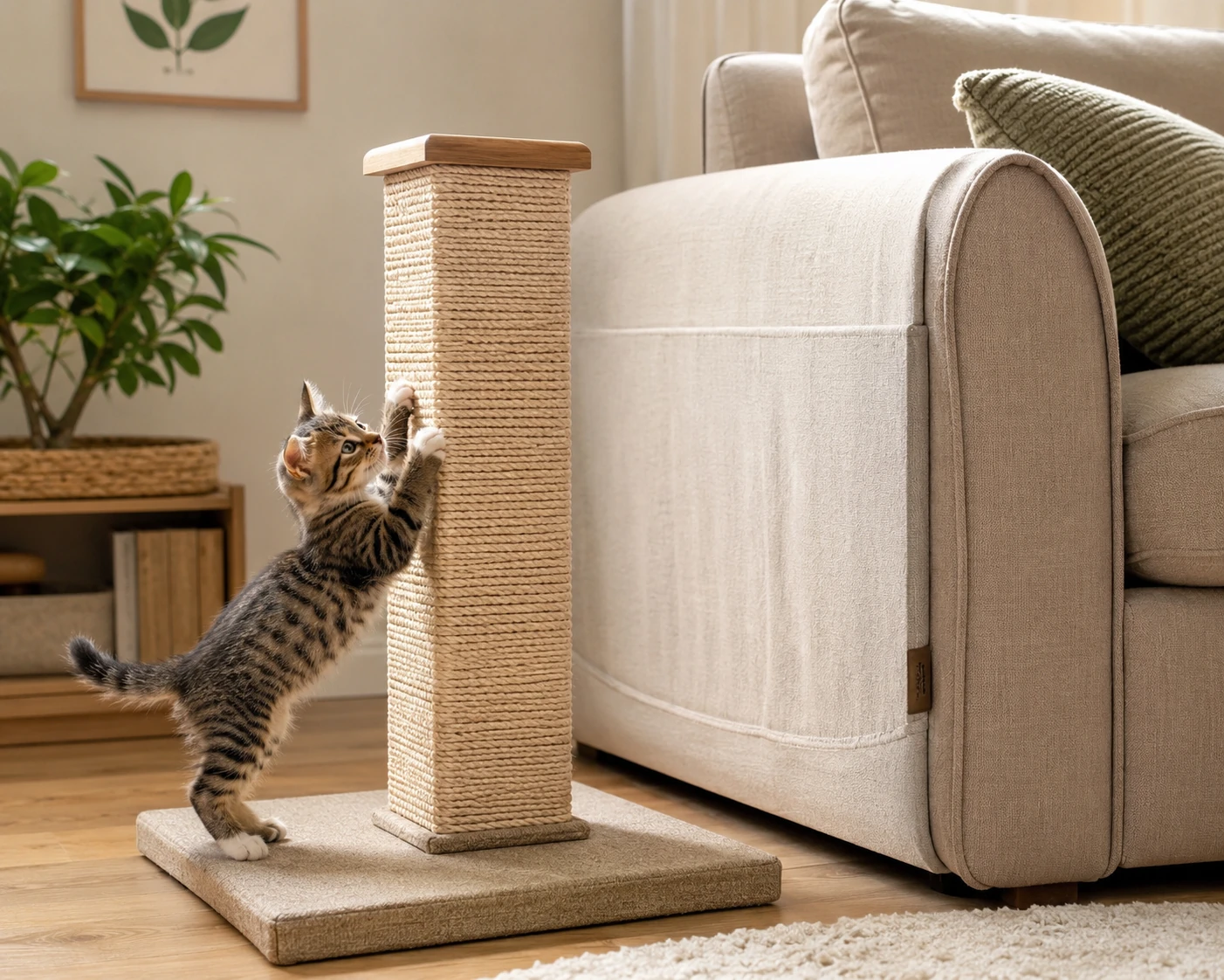 Kitten kratzt an einer passenden Kratzfläche