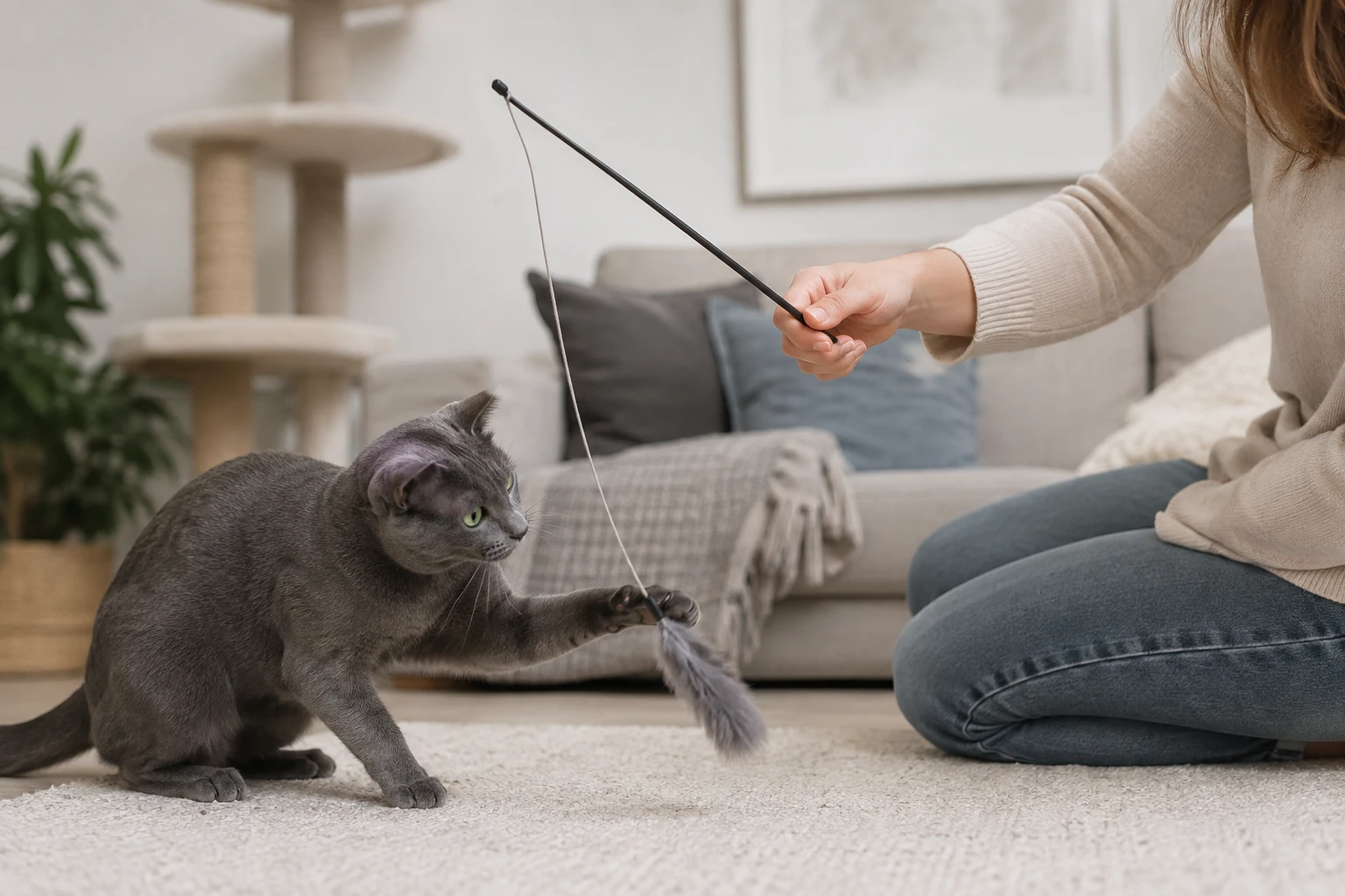 Interaktive Beschäftigung für eine Korat Katze