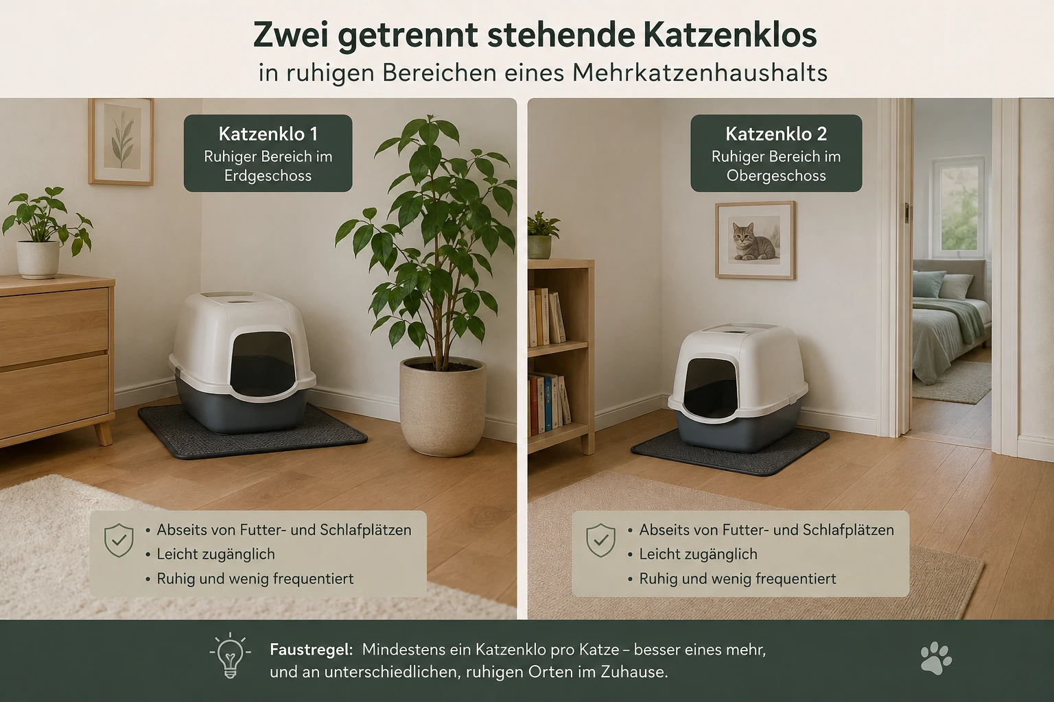 Getrennte Katzenklos im Mehrkatzenhaushalt