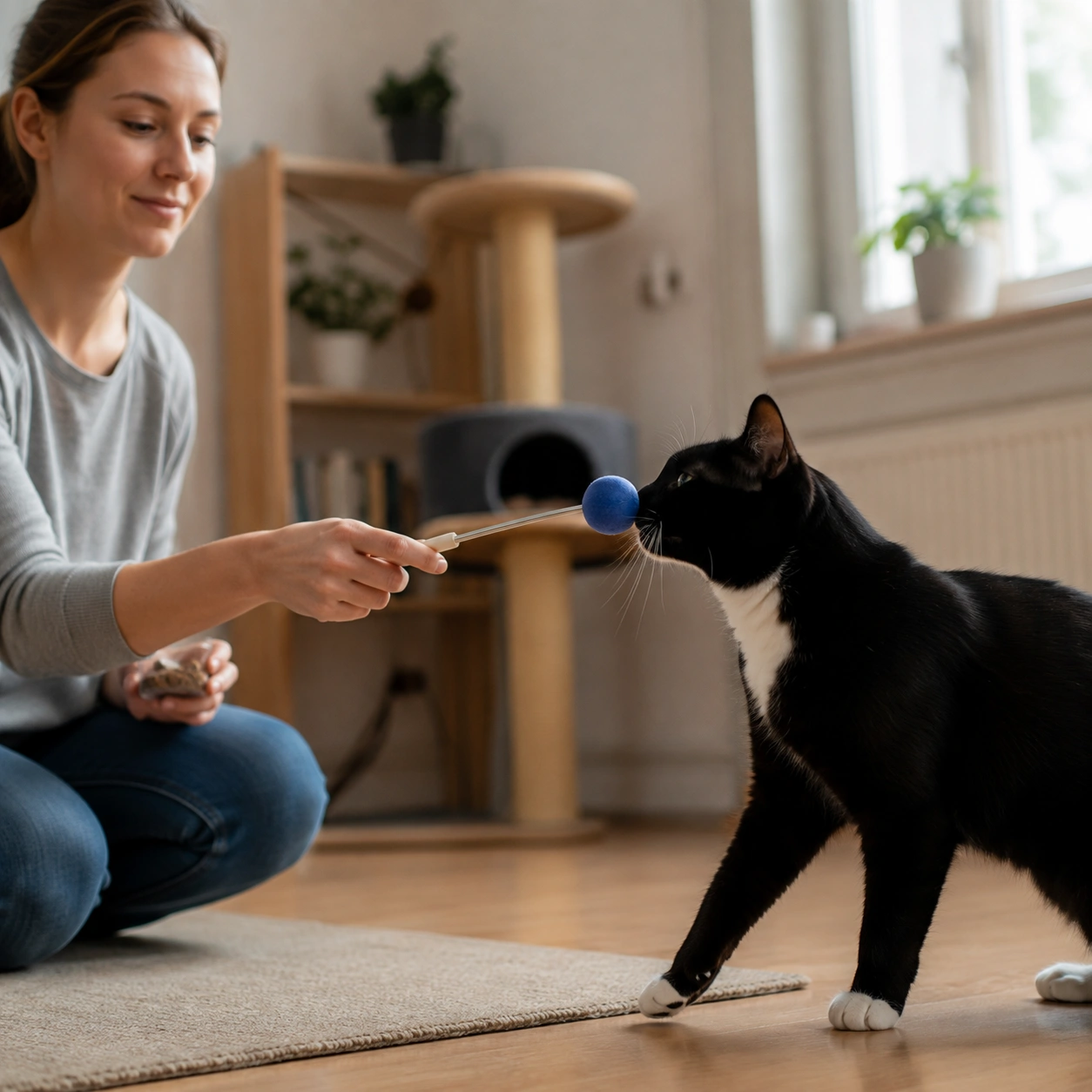Katze lernt Targettraining mit positiver Verstärkung