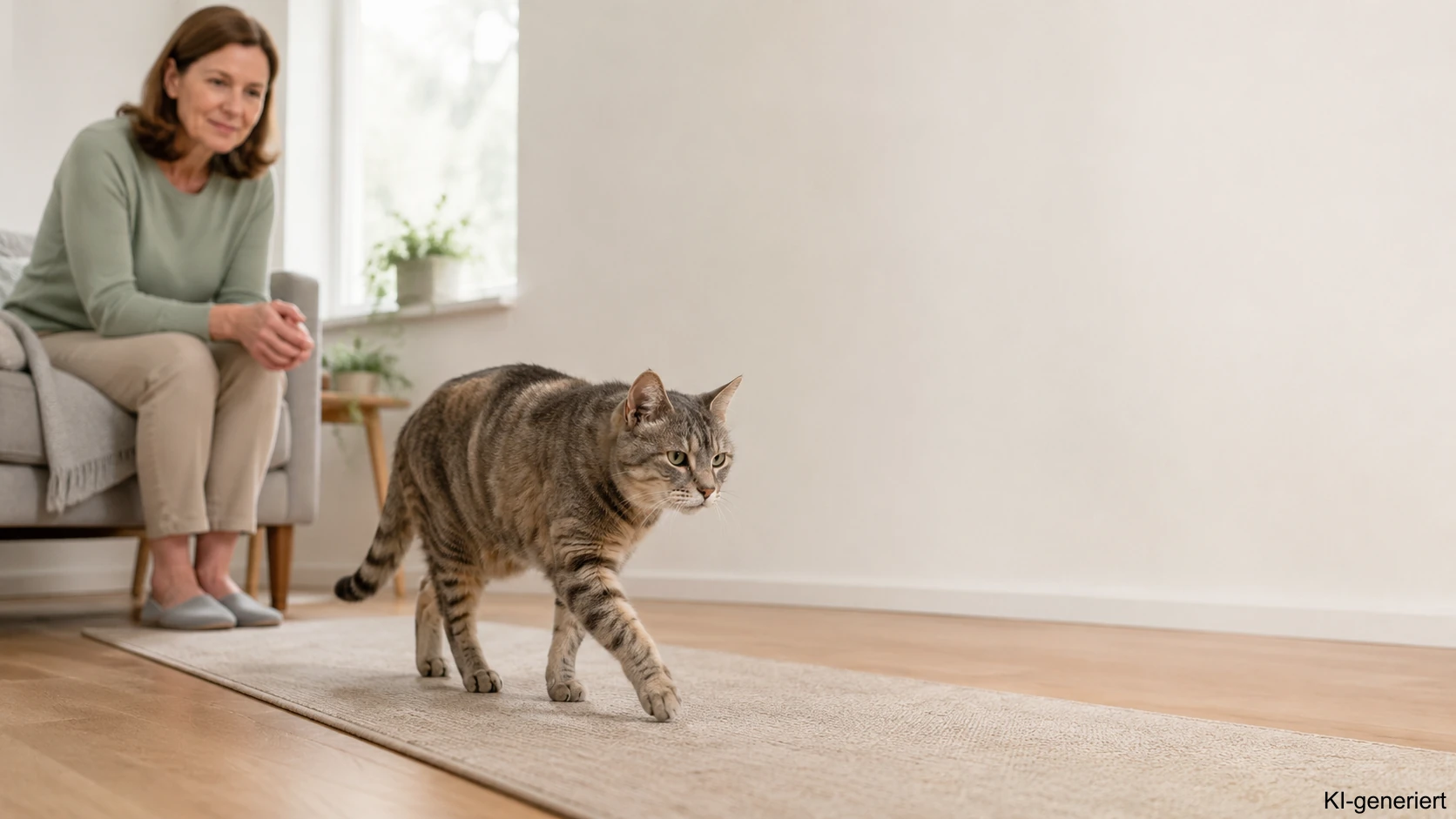 Bewegung einer alten Katze auf rutschfestem Weg beobachten