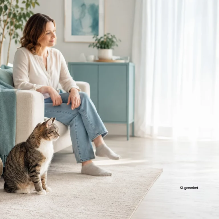 Katze und Mensch mit sicherem Abstand nach einem Kratzer