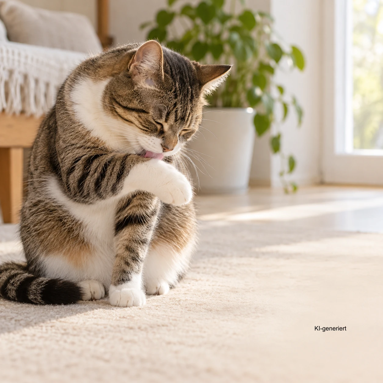 Katze bei normaler Fellpflege