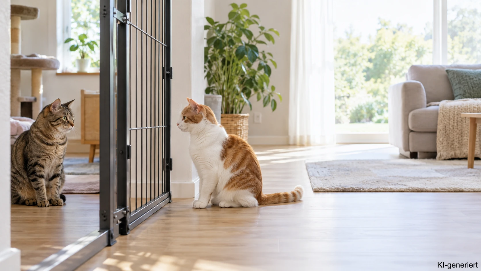 Katzenzusammenführung mit sicherer Barriere vorbereiten
