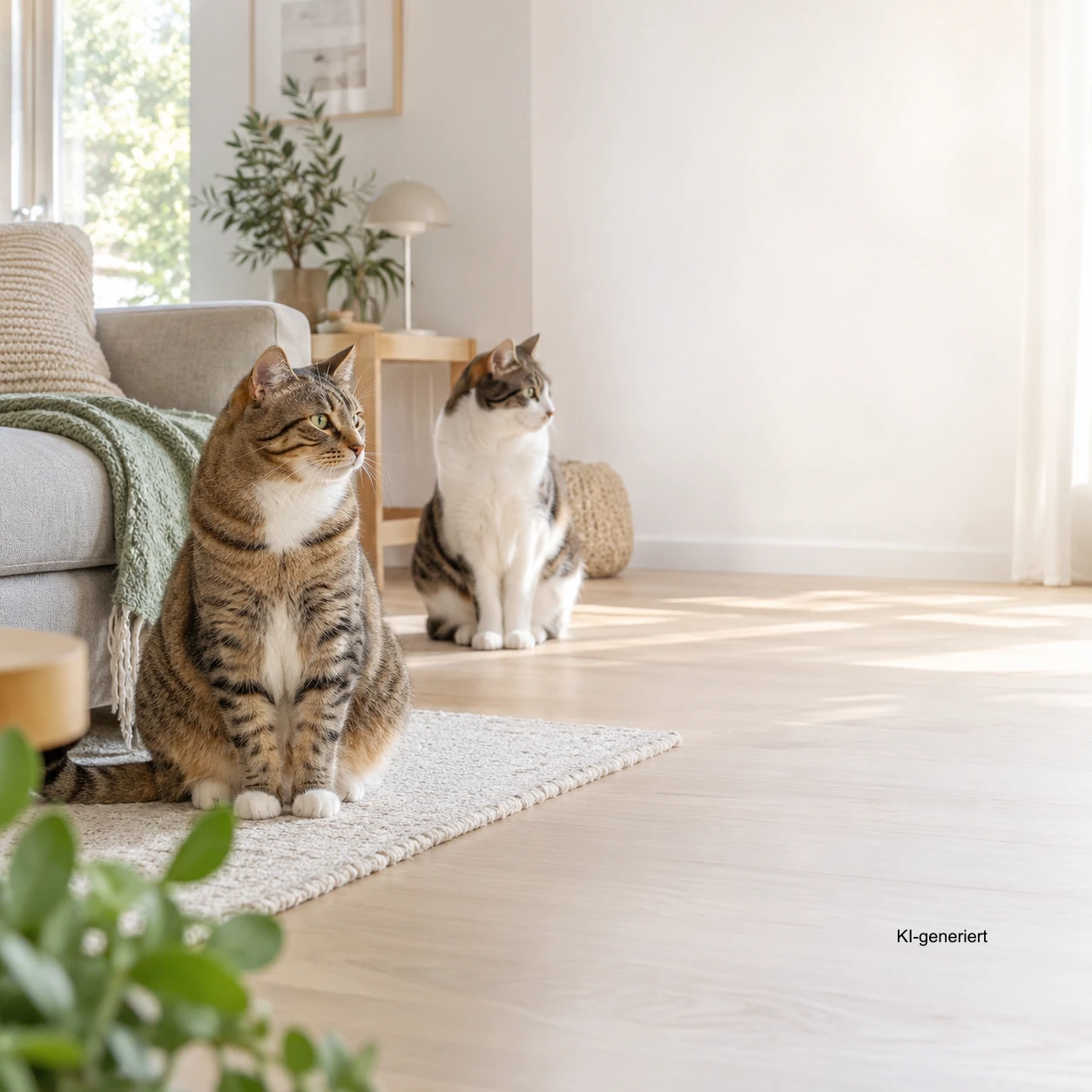 Kater und Katze mit Abstand zur ruhigen Verhaltenseinordnung